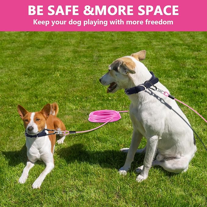 Dog Tie Out Cable 10FT-500Lbs,Heavy Duty Dog Leads&Tether for Yard with Swivel Hook,Small Large Dogs Leash Line for Outside,Rust Chew Proof Dogs Run Cable for Outdoor Camping(Pink, 10FT)