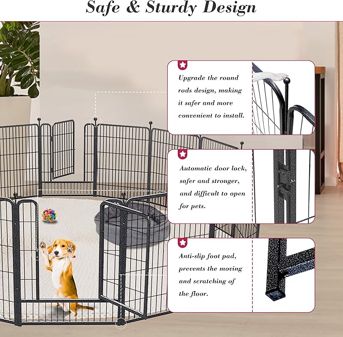 Dog Playpen 32 inch 32 Panels Indoor Outdoor Dog Pen for Medium/Small Dogs Heavy Duty Metal Dog Fence Outdoor for Yard, Puppy Playpen with Door Portable Pet Fence for RV Camping Yard
