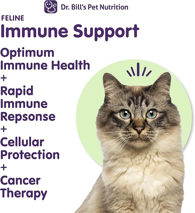 Dr. Bill’s Feline Immune Support | Boosts Cat Immunity and Health with Colostrum, Beta Glucan, Turkey Tail Mushroom, Zinc & Vitamin C | Powder Supplement for Cats of All Ages