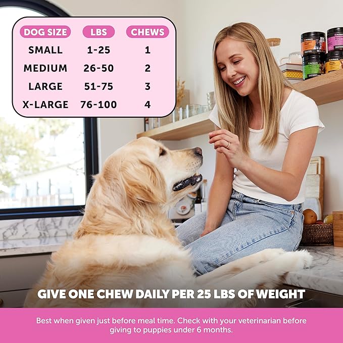Multivitamin Dog Supplement, Glucosamine chondroitin for Dogs, Probiotics, Omega Fish Oil, Dog Supplements & Vitamins, Vitamins for Skin and Coat Allergies, (Peanut Butter 90 ct)