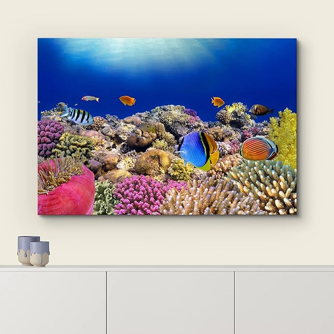 wall26 Canvas Print Wall Art Vibrant Coral Reef Anemone Fish Ecosystem Nature Animals Photography Realism Rustic Scenic Landscape Wilderness Earth Colorful for Living Room, Bedroom, Office - 12"x18"