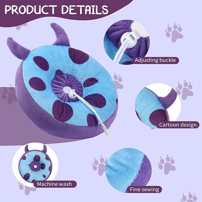 Adjustable Cat Collar Soft to Stop Licking After Surgery for Kitten, Alternative to Cone of Shame, Donut Cone for Cats, Pet Elizabethan Collar (Monster, Small)