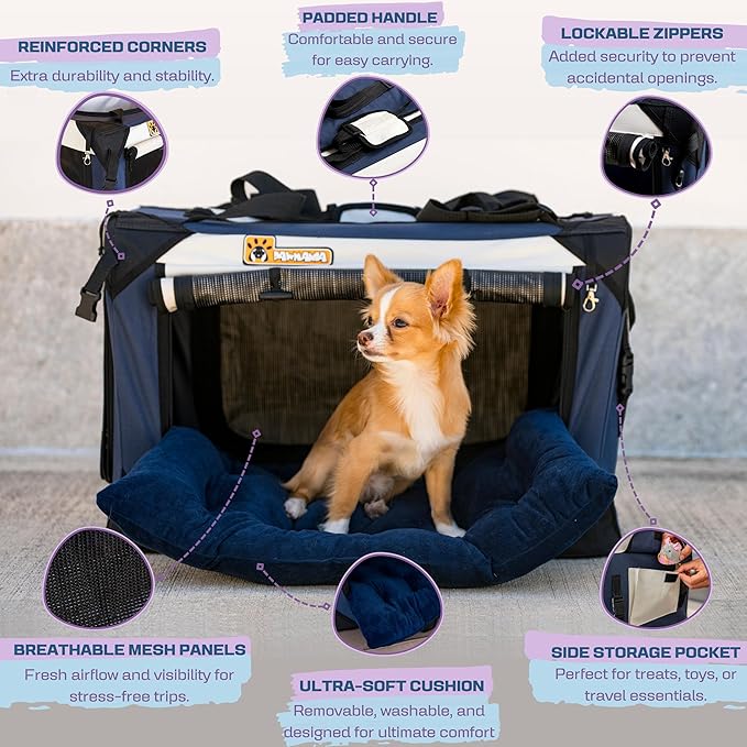 Extra Large Dog Cat Puppy Carrier 20"x13"x13" Foldable Soft Sided Travel Crate Portable Pet Kennel With Cushion Reduces Anxiety Saves Space Easy Vet Visits Secure Triple Entry Mesh Lightweight Durable