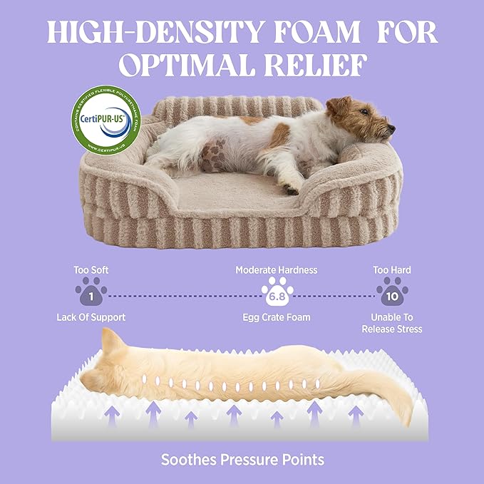 LE SURE Cute L-Plus Dog Beds, Orthopedic Waterproof Large Pet Bed with Sides, Non-Slip Bottom and Egg-Crate Foam Dog Couch Sofa with Washable Removable Cover, Hazel
