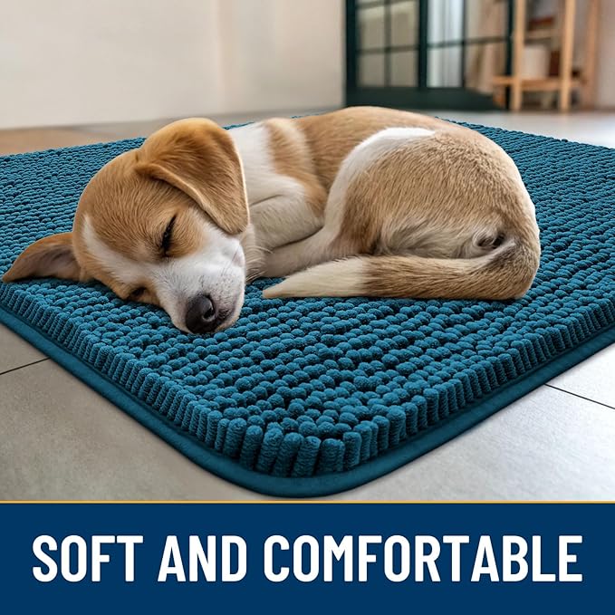Smiry Dog Door Mat for Muddy Paws 70x24, Absorbs Moisture and Dirt Doormat, Non-Slip Washable Quick Dry Chenille Front Door Mat Indoor Entrance, Entryway Carpet for Inside Floor, Atlantic Blue