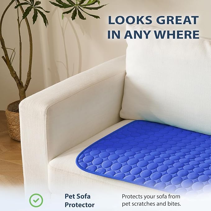MICROCOSMOS Summer Cooling Mat & Sleeping Pad- Water Absorption Top, Materials Safe, Easy Carry, EZ Clean. Keep Cooling for Pets, Kids and Adults.(Dark Blue, 59" x 40")