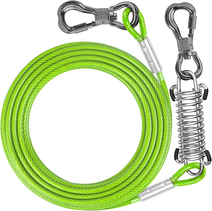 Tresbro 25 FT Dog Tie Out Cable with Spring, Shock Absorbing Tether Chains for Outside Aavilable in 10/15/20/25/30/40/50/70/100/120 FT, Heavy Duty Leads for Yard for Medium & Large Dogs Up to 500 LBS