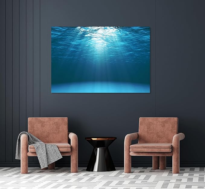 Nature Wall Art Prints - Ocean Forest Mountain Lake Canvas Landscapes - Small to Extra Large Living Room Bedroom Kitchen Bathroom Décor (Sun Rays Under Water, 20L" x 30W")