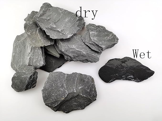 Voulosimi Natural Slate Rocks PH Neutral Stone Perfect Rocks for Aquariums, Landscaping Model,Tank Decoration,Amphibian Enclosures (3.5 LB, 1-3 inch)