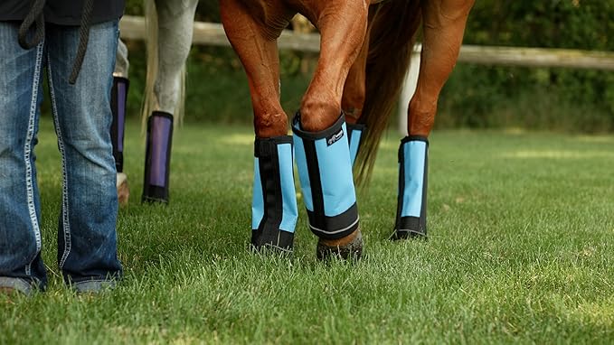 Warrior Fly Boots for Horses - Breathable Mesh Horse Boots for Fly Protection & Leg Comfort - Set of 4 (Trojan Warrior, Neon Orange)