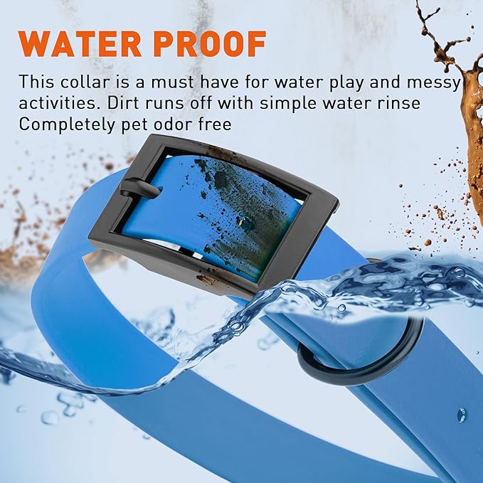 Dogline Biothane Waterproof Dog Collar Strong Coated Nylon Webbing with Black Hardware Odor- Proof for Easy Care Easy to Clean High Performance Fits Small Medium or Large Dogs, Cerulean Blue