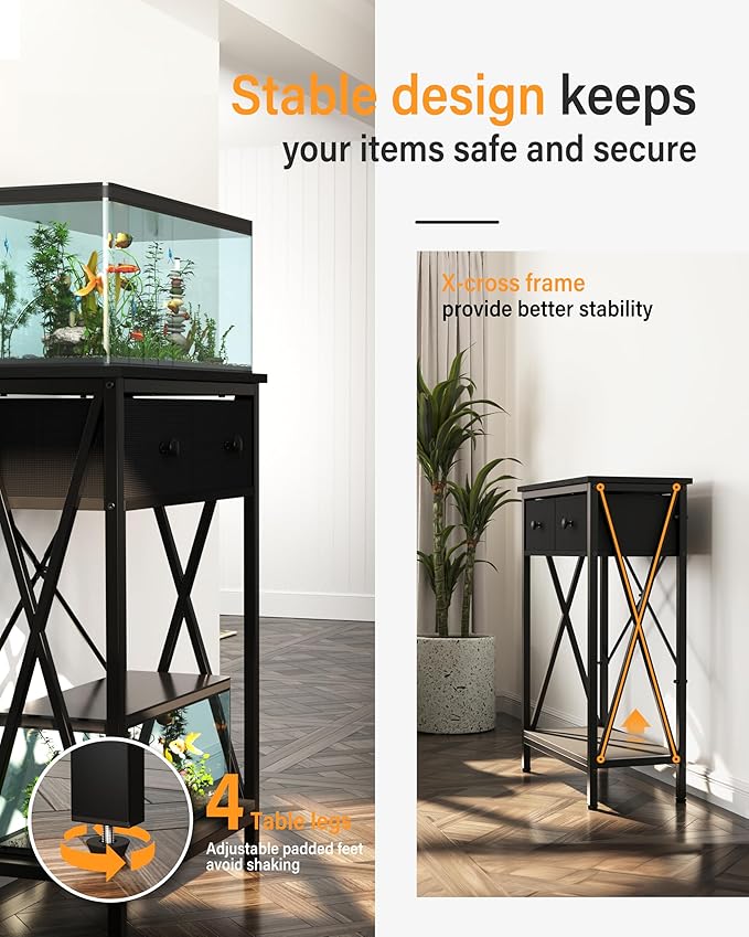 Fish Tank Stand 40 Gallon: Sturdy Aquarium Stand with Accessories Storage - Metal Fish Tank Table for 40-50 Gallon Reptile Breeder Turtle Terrarium - 35"X19.54" Weight Capacity 660 lbs