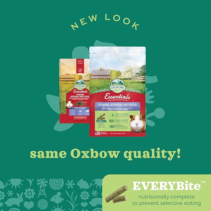 Oxbow Essentials Guinea Pig Food, Young Guinea Pig, Made Alfalfa Hay, Pet Food Pellets with Vitamin C, Small Animal Pet Products, Made in USA, High Fiber, 5 lb. Bag
