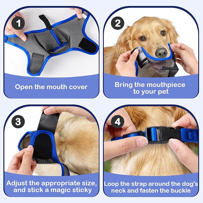 Dog Muzzle, Soft Air Mesh Muzzle for Small Medium Large Dogs Anti Biting Barking Chewing Scavenging, Breathable Adjustable Loop Pets Muzzle with Front Opening Design Allows Panting Drinking (Blue,XL)
