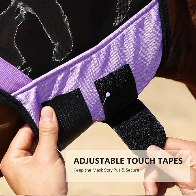 Harrison Howard Pro Luminous Horse Half Face Fly Mask Large Eye Space with Ears UV Protection for Horse Gentle Lavendar XL