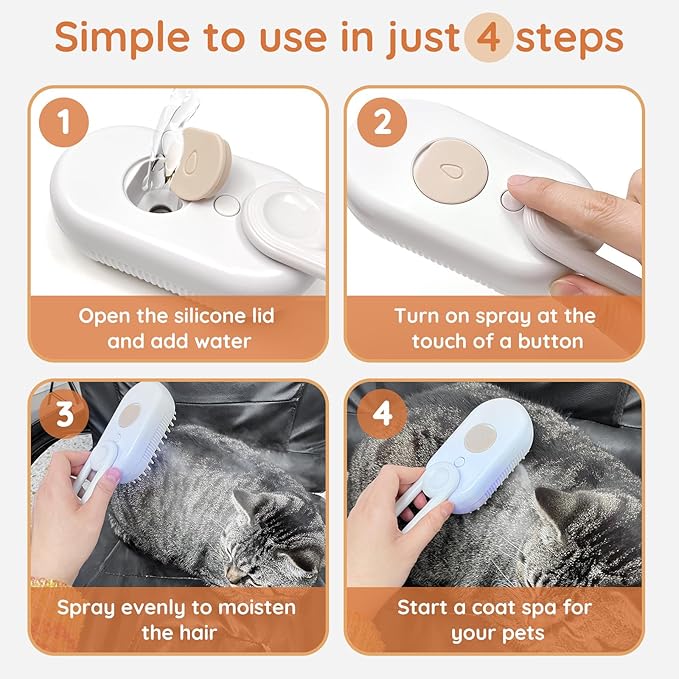 GKZ Cat Steam Brush, 3 in 1 Pet Comb for Massage, Cleaning, Shedding and Combing, Electric Mist to Prevent Flyaways for Home, Dogs and Cat Lovers - White