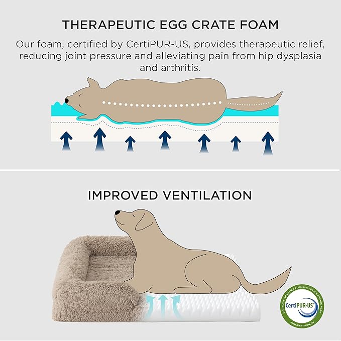 Bedsure Orthopedic Dog Bed Medium Size Dogs - Washable Medium Dog Cat Bed Waterproof, Comfort Pet Couch Sofa with Washable Removable Cover, Pets Bed with Nonskid Bottom, Long Faux Fur-Misty Grey, 28"