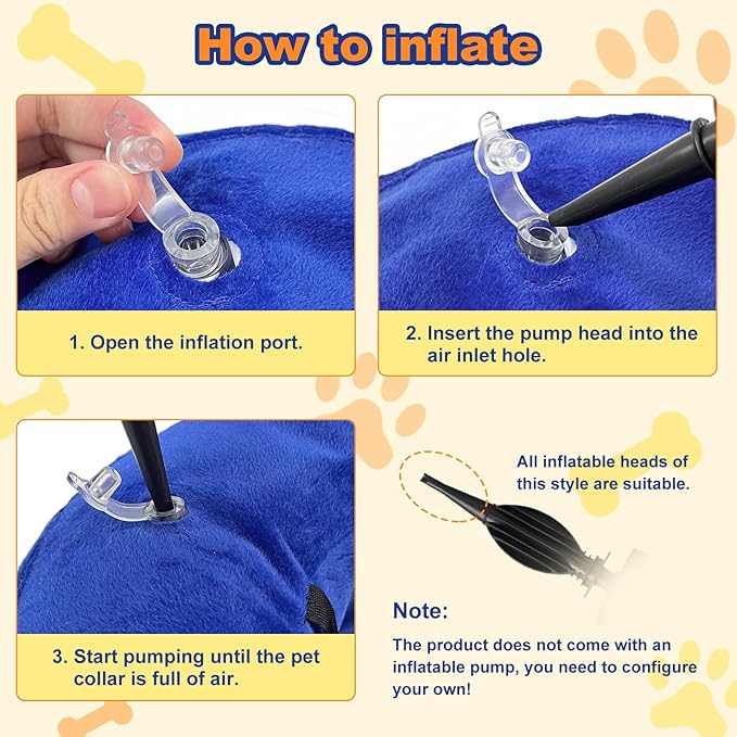 Dog Cone Collar with Enhanced Anti-Licking, Inflatable Dog Cone After Surgery, Adjustable Size with Soft Padding for Small Medium Large Dogs - Blue/M