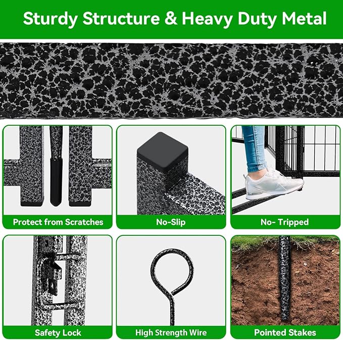 Dog Playpen Outdoor Extra Wide 12 Panels Heavy Duty Dog Fence 47" Height Anti-Rust with Doors Portable for RV Camping Yard, Total 32FT, 79 Sq.ft, Snowy Black