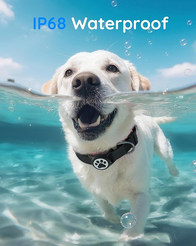 IP68 Waterpoof Dog Airtag Holder, Stretchy Silicone Full Body Covered Apple Air Tag Holder for Dog Cat Collar Fit All Width Collar (4* Black, 4 Pack)