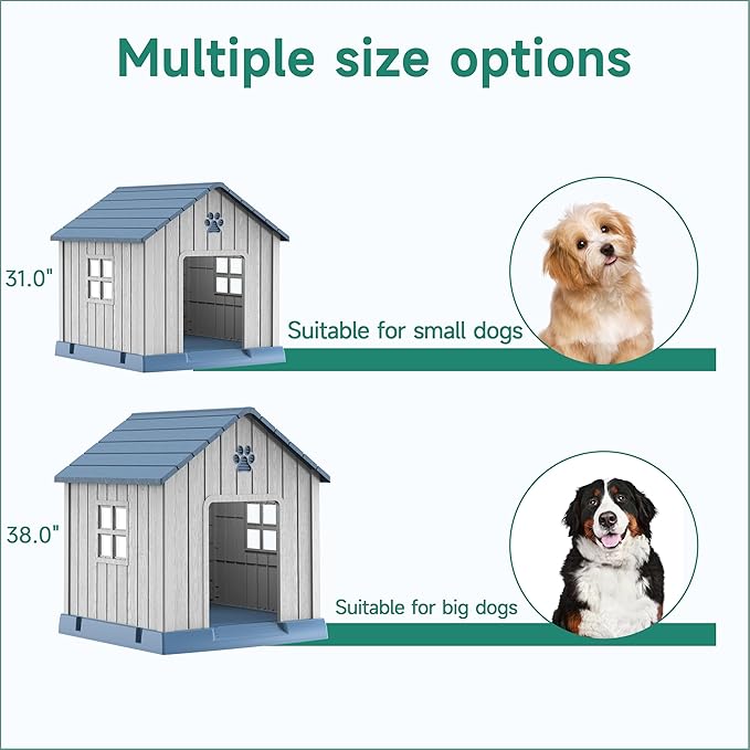 DRATO Dog House Indoor Outdoor for Small to Large Sized Dogs Indoor Outdoor Doghouse Puppy Shelter with Elevated Floor, Easy to Assemble (Blue, 38Inch(37.8 * 40.87 * 38.82))