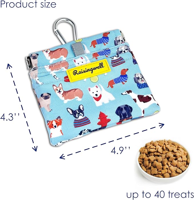 Dog Treat Pouch,Cotton Pocket Sized Training Holder, Hand Free Walking Funny Bag with Carabiner, Self-Closing Pet Feed Snack Reward, Behavior Aids for Puppy Travel or Outdoor Use（Dog Puzzle）