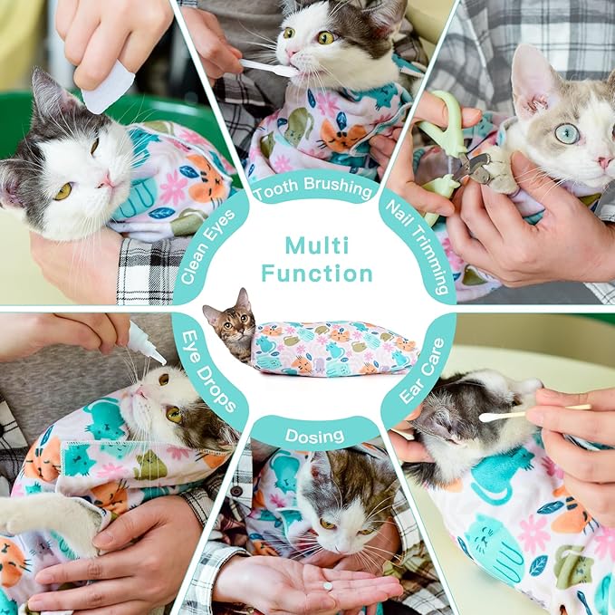 33.5" Cat Wrap for Grooming, Maximum, Self-Adherent Soft Cat Blanket for Nail Clipping, Anti-Scratch-Escape Calming Wrap, Cats Burrito Swaddle for 6-18 lbs (Floral, XX Large)