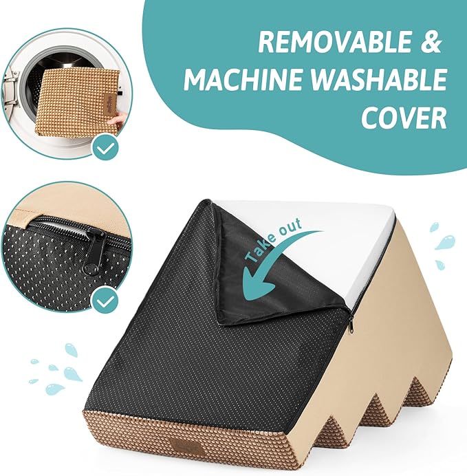 Dog Stairs for Small Dogs, 4 Tier Wider Pet Stairs for Couch and Beds, 17.7" H Non-Slip Dog Steps for Old Cats, Puppy, Small Medium Dogs, 17.7x23.6x17.7 inch, Light Brown