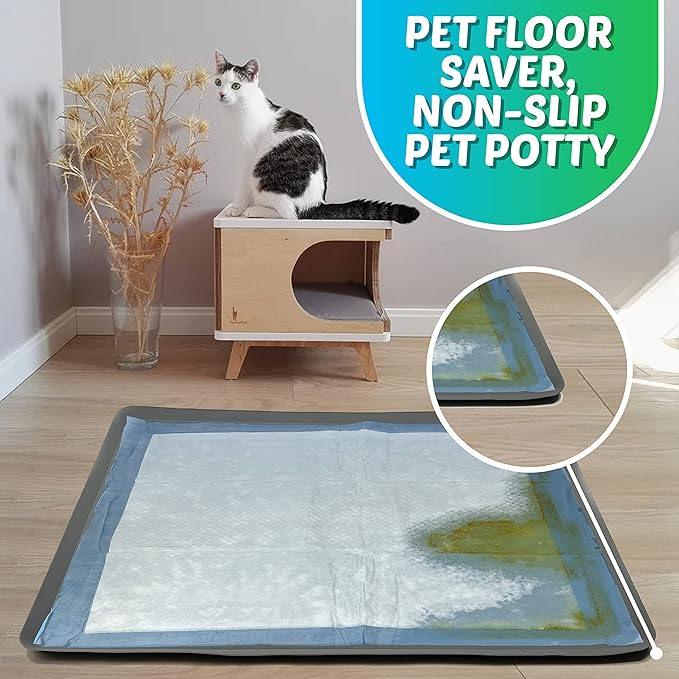 Skywin Dog Pad Holder Tray for 24x36 Inches Training Pads - Easy to Clean and Store Perfect for Dog Potty Tray – Silicon Wee Wee Pad Holder, No Spill Pee Pad Holder for Dogs (Grey)