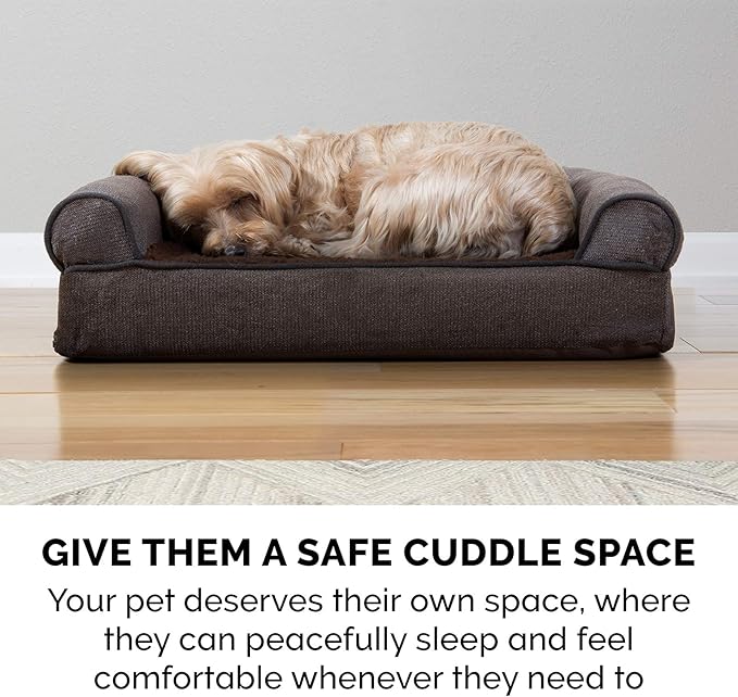 Furhaven Cooling Gel Dog Bed for Large Dogs w/ Removable Bolsters & Washable Cover, For Dogs Up to 95 lbs - Sherpa & Chenille Sofa - Coffee, Jumbo/XL