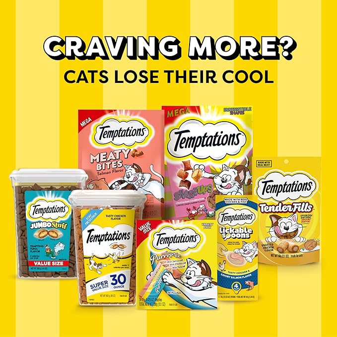 Temptations Classic Crunchy and Soft Cat Treats, Savory Salmon Flavor, 30 oz. Tub