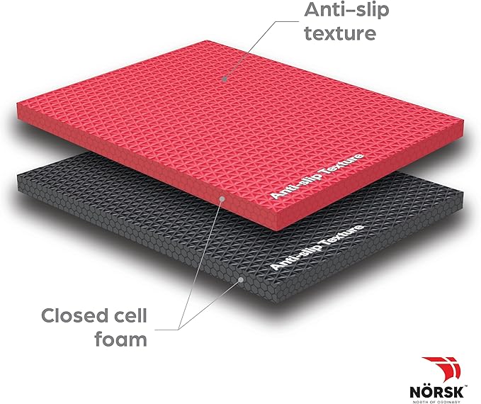Norsk Reversible Gym Exercise Mats 3/4" Thick EVA Interlocking Foam Tiles, Perfect Gym Flooring for Home Gym, 12 24"x24" Tiles & 24 Trim Pieces, 48 Sq. Ft. Reversible, Red/Black