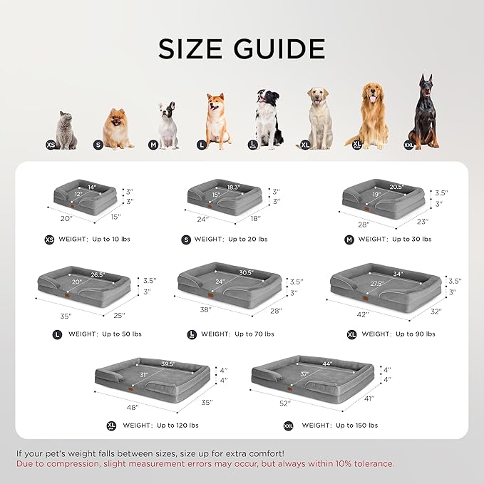 Bedsure XL Plus Orthopedic Dog Bed for Extra Large Dogs - Washable XLarge Dog Cat Bed Waterproof, Comfort Dogs Couch Sofa with Washable Removable Cover, Pet Bed with Nonskid Bottom, Grey, 48"