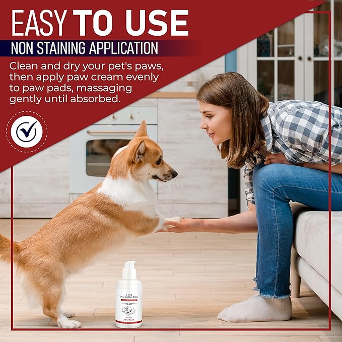 Dog Paw Pad Balm - 3-in-1 Lick Safe Soother & Moisturizer& Lotion for Dog Paws Nose, Elbow, Snout - Natural, Quick-Drying, Non-Sticky - All-Weather Cat Paw Balm Cream- 3.5 Oz/100Gram