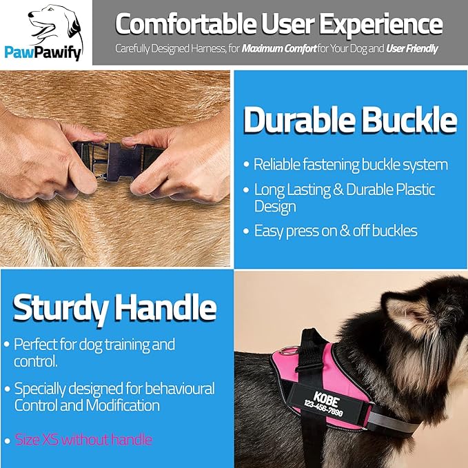 PawPawify Custom No Pull Dog Harness with Name and Phone Number, Heavy Duty Personalized Pet Vest to Prevent Tugging, Pulling, or Choking, Training and Walking (Camouflage Blue, XL (60-85 LBS))