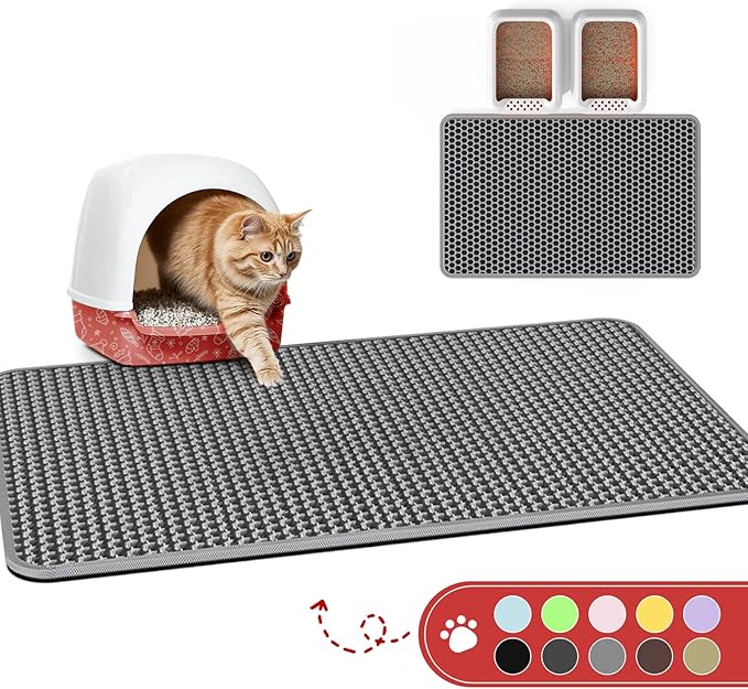 Cat Litter Mat - 46'' x 35'' Small Litter Trapping Mat, Easy to Clean Litter Box Mat, Waterproof, Urine-Proof, Non-Slip Kitty Litter Mats for Floor, Grey
