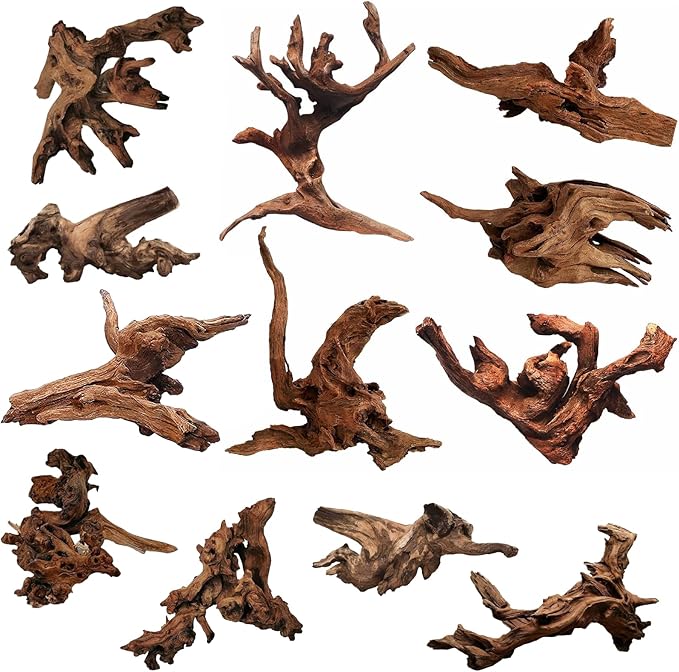 Hamiledyi 12Pcs Small Driftwood for Aquarium 4.1"-7.2" Driftwood Branches Aquarium Wood Decoration Natural Fish Tank Habitat Decor Wood for Lizard Assorted Size