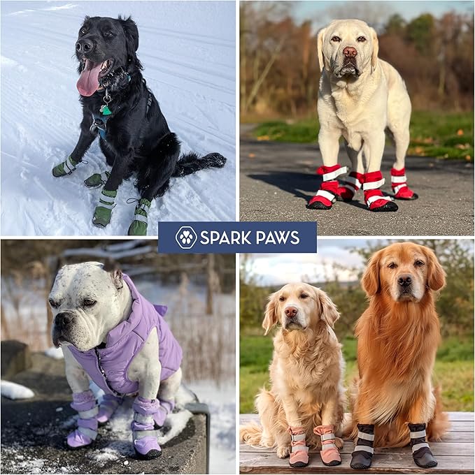 Spark Paws Dog Shoes, Waterproof Dog Boots for Medium to Large Dogs, Non Slip, Breathable Dog Booties and Paw Protectors - 4PCS Doggie Hiking Boots with Reflective Straps - Lilac, Size 8