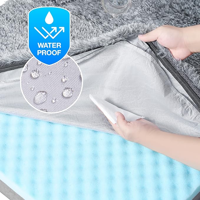 EHEYCIGA Foldable Human Dog Bed, Orthopedic Memory Foam Human Sized Dog Bed, Waterproof Pet Bed for People, Faux Fur Pet Couch for Adult, Grey, 72"x44"x11"