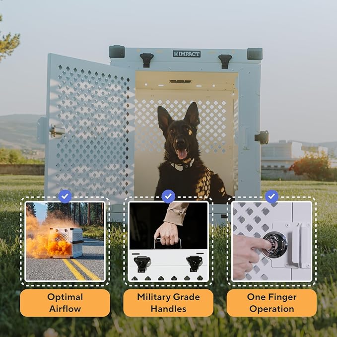 Impact Collapsible Dog Crate - Foldable Hard Crate for Medium Dogs - Heavy Duty Travel Kennel with Powder-Coated Aluminum - Quick Setup for Indoor & Outdoor (White, 30" (30.5" L x 20.5" W x 26" H))