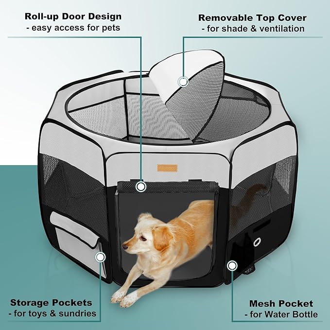Dog Playpen, Portable Pet Play Pen for Cat, Puppies, Rabbits, Chickens, Foldable Large-Capacity Pet Tent for Indoor/Outdoor Travel Camping (Size XL Without Carry Bag)