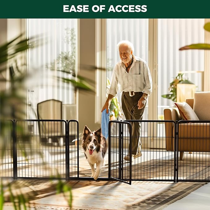 FXW Homeplus Unleashed Indoor Dog Playpen - Stress-Free and Safe Play, Heavy Duty 32 Inch 8 Wire Panels Dog Pen for Small and Medium Dogs, Black│Patented