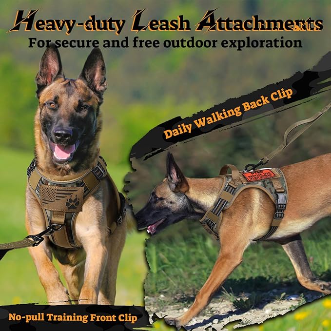 rabbitgoo Dog Harness for Large Dogs No Pull, Tactical Service Pet Vest with Molle and Control Handle, Adjustable and Reflective Military Harness for Easy Walking and Training, Desert camo, XL