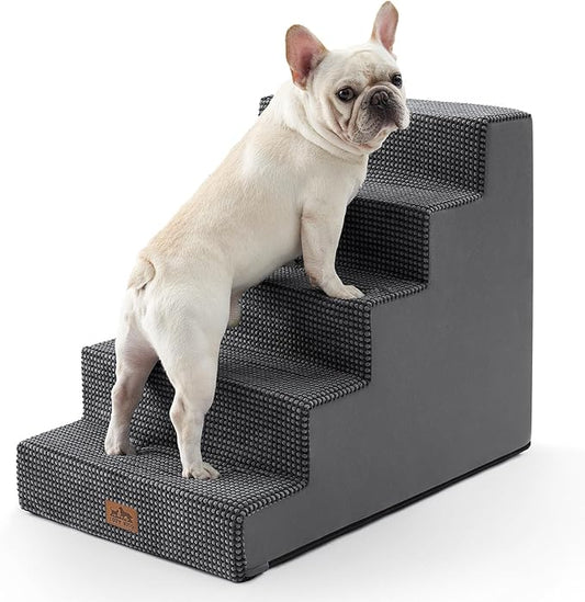 Dog Stairs for Small Dogs, 5 Tier Wider Pet Stairs for High Beds, 23.6" H Non-Slip Dog Steps for Old Cats, Puppies, Small Medium Dogs, 29.5x19.7x23.6 inch, Dark Grey
