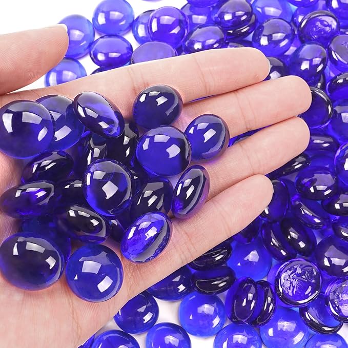 2LB Cobalt Blue Flat Glass Marbles for Vases, Gemstone Beads Vase Filler Decorative Glass Pebbles for Fish Tank, DIY Crafts, Aquarium Decor Rocks