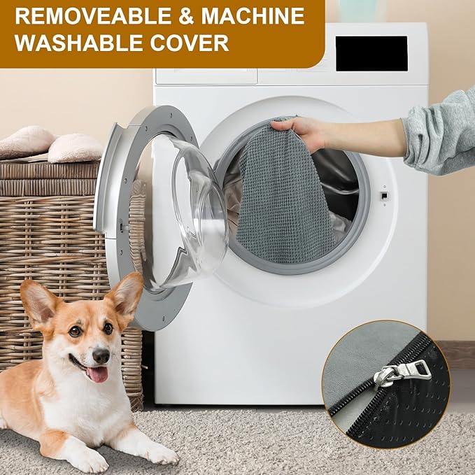 Dog Stairs for Small Dogs 19.7" H, 4-Step Dog Steps for High Bed, High-Density Foam Curved Pet Stairs with Non-Slip Removable Washable Cover to Get on Bed