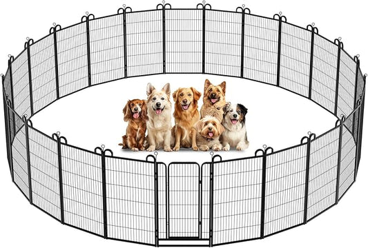 Dog Playpen Outdoor 24 Panels Heavy Duty Dog Fence 47" Height Anti-Rust with Doors Portable for RV Camping Yard, Total 54FT, 227 Sq.ft, Snowy Black