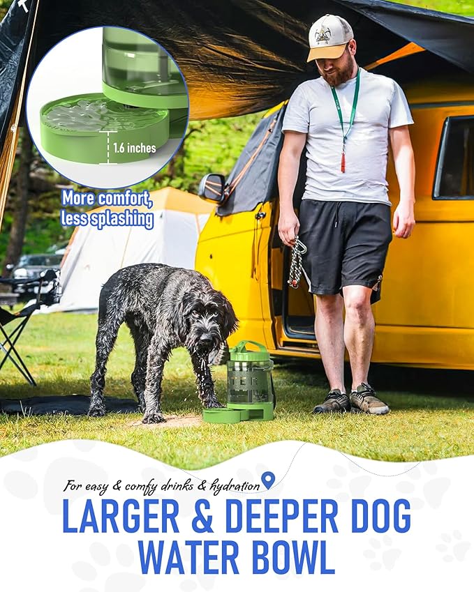 ortable Dog Travel Water Bottle, 77oz Large Portable Dog Water Bowl Dispenser, Leakproof Pet Drinking Bottle Dispenser for Hiking Camping Walking Travelling Beach Car Trips, No Spill, BPA Free,Green
