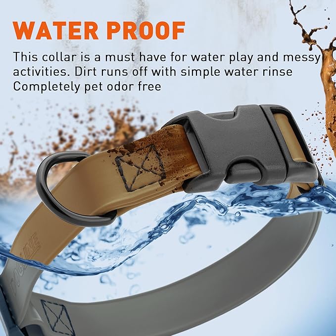 Dogline Biothane Waterproof Dog Collar with Quick Release Buckle Strong Coated Nylon Webbing with Odor- Proof for Easy Care Easy to Clean Fits Small Medium Large Dogs, Coyote Brown 5/8" W 10-14" L