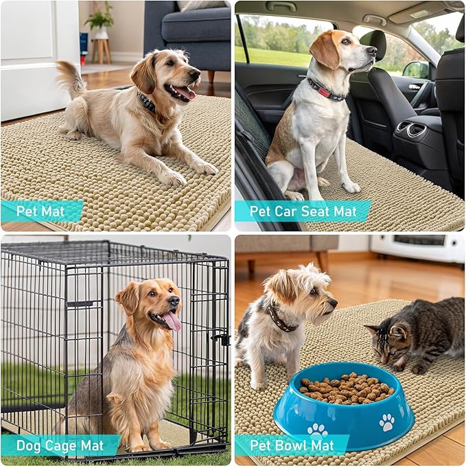 OLANLY Dog Door Mat for Muddy Paws 59x35, Absorbs Moisture and Dirt, Absorbent Non-Slip Washable Doormat, Quick Dry Chenille Mud Mat for Dogs, Entry Indoor Entryway Carpet for Inside Floor, Beige